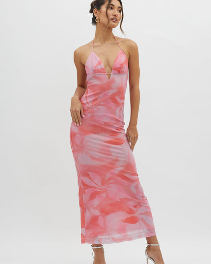 Pink Ruched Back Maxi Dress