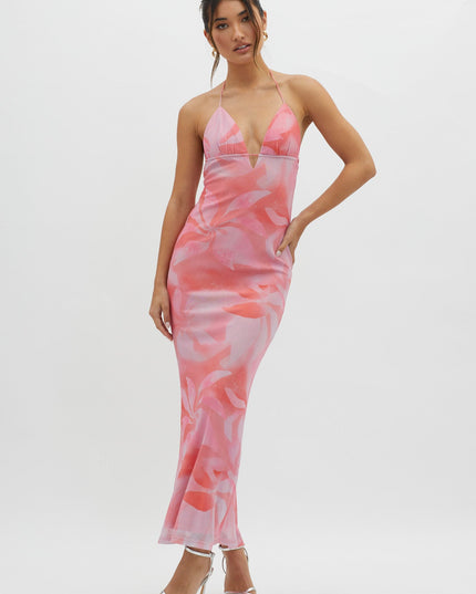 Pink Ruched Back Maxi Dress