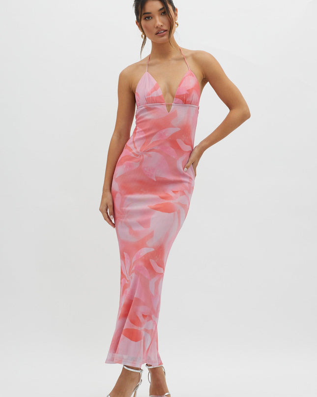 Pink Ruched Back Maxi Dress