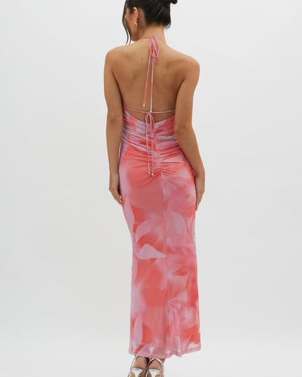 Pink Ruched Back Maxi Dress