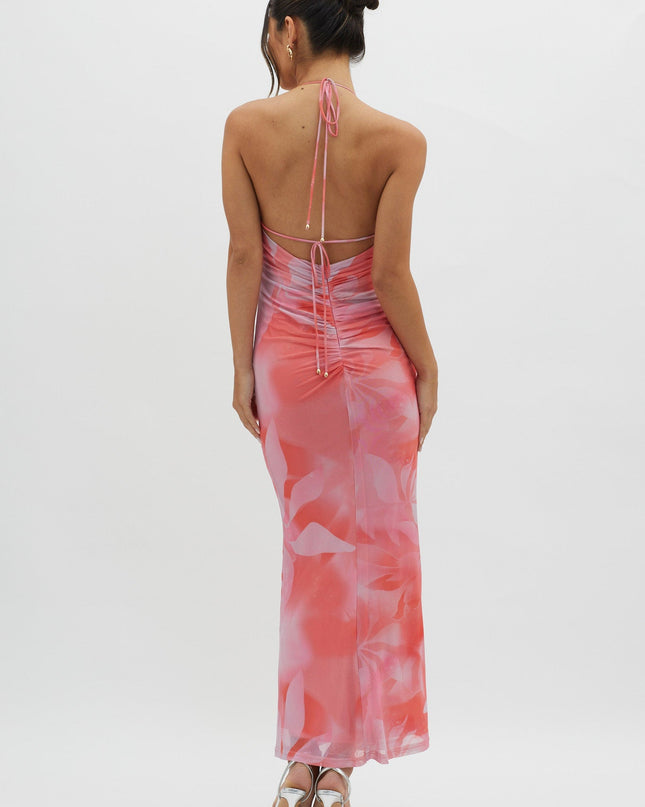 Pink Ruched Back Maxi Dress