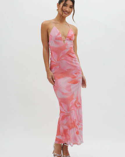 Pink Ruched Back Maxi Dress