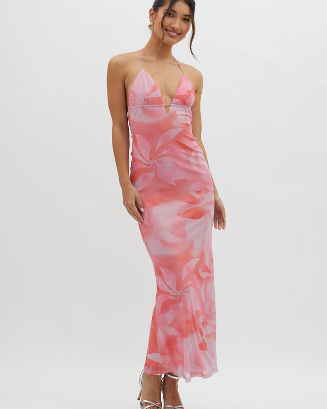 Pink Ruched Back Maxi Dress