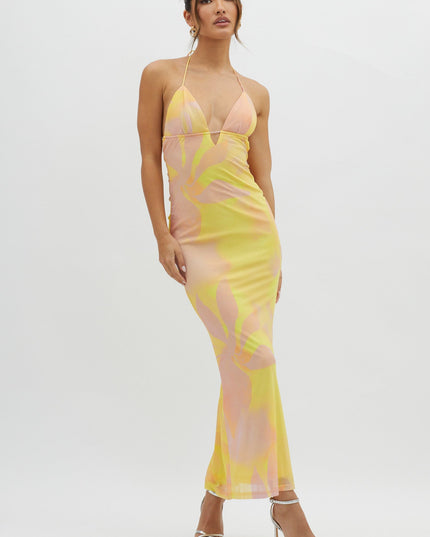 Yellow Ruched Back Maxi Dress
