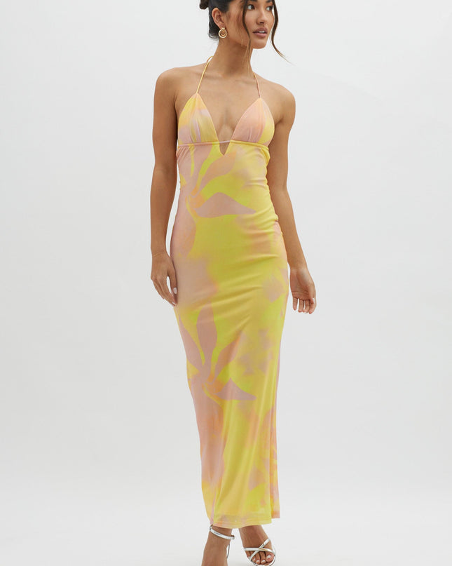 Yellow Ruched Back Maxi Dress