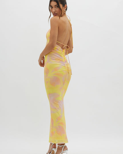 Yellow Ruched Back Maxi Dress