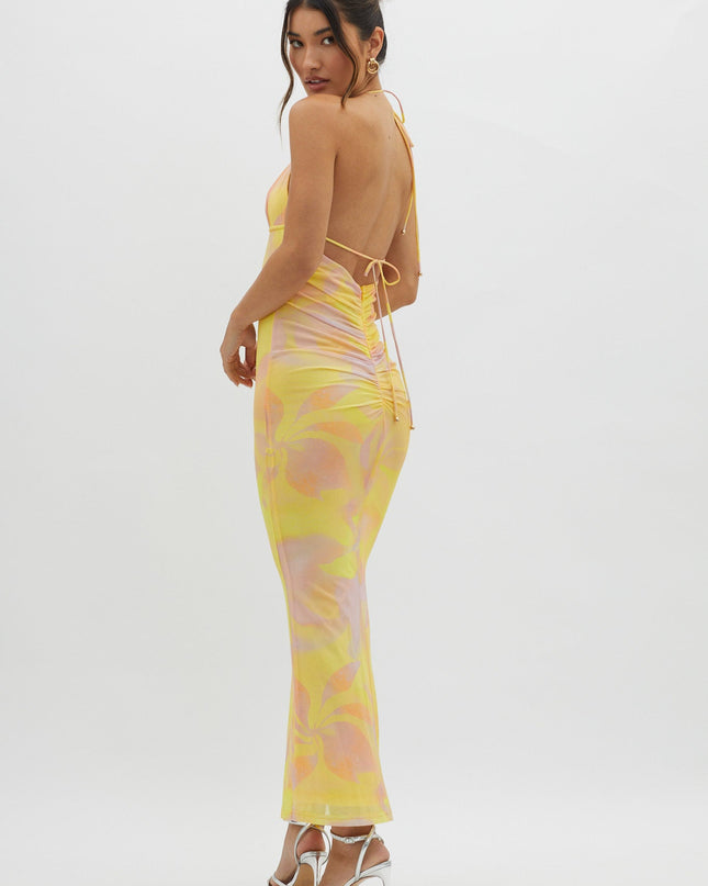 Yellow Ruched Back Maxi Dress
