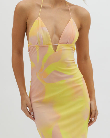 Yellow Ruched Back Maxi Dress