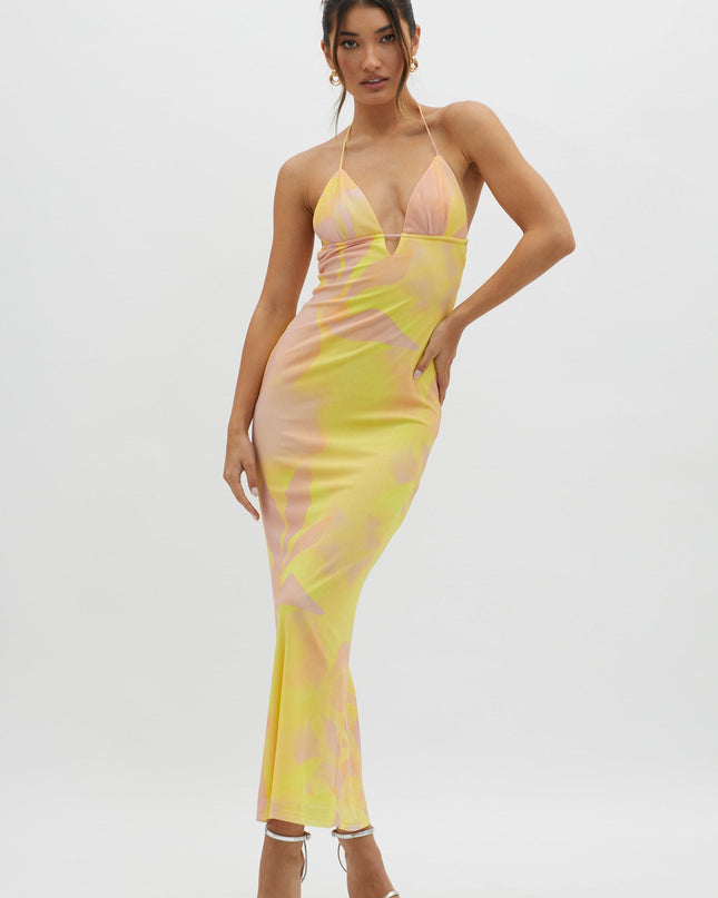 Yellow Ruched Back Maxi Dress