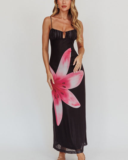 Black Floral Print Maxi Dress