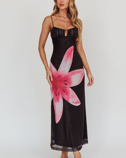 Black Floral Print Maxi Dress