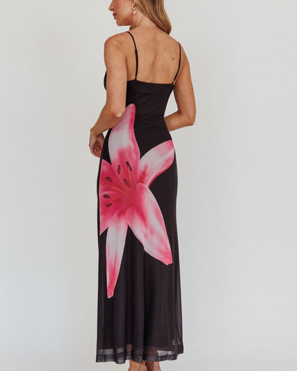 Black Floral Print Maxi Dress
