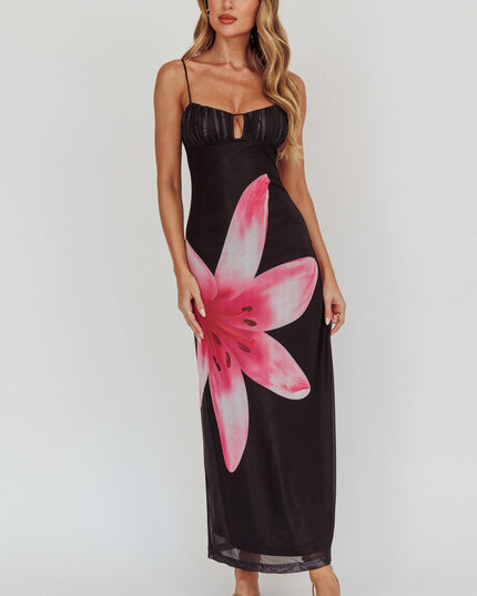 Black Floral Print Maxi Dress