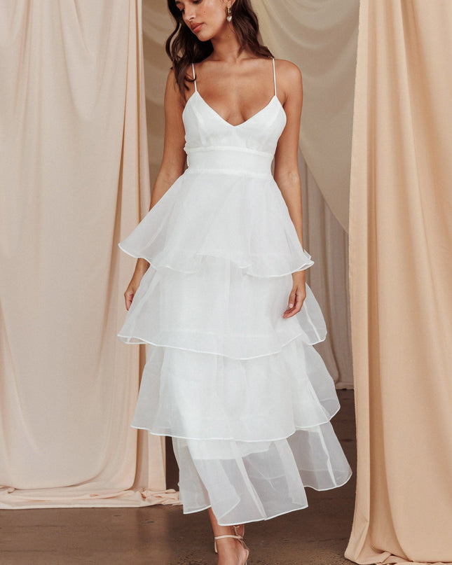 White You Tiered Ruffle Midi Dress