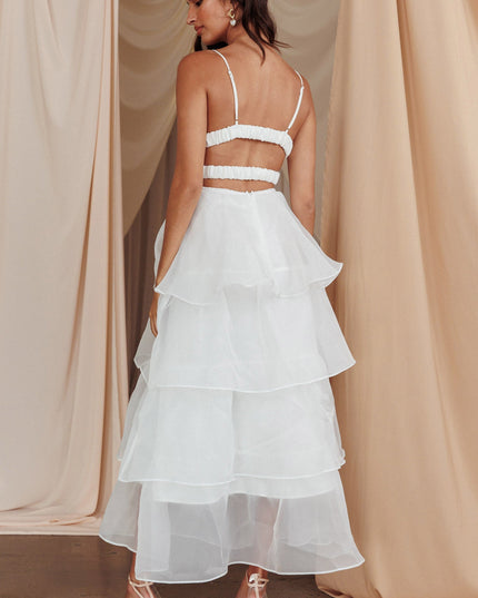 White You Tiered Ruffle Midi Dress