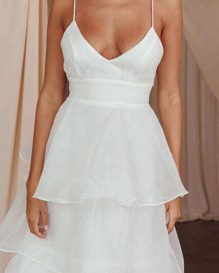 White You Tiered Ruffle Midi Dress