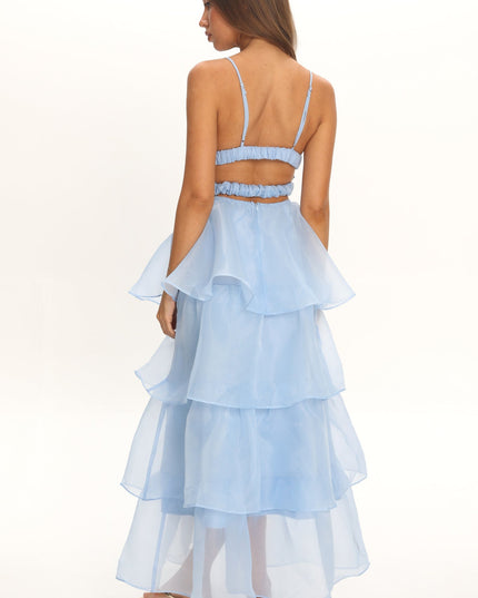 Blue You Tiered Ruffle Midi Dress