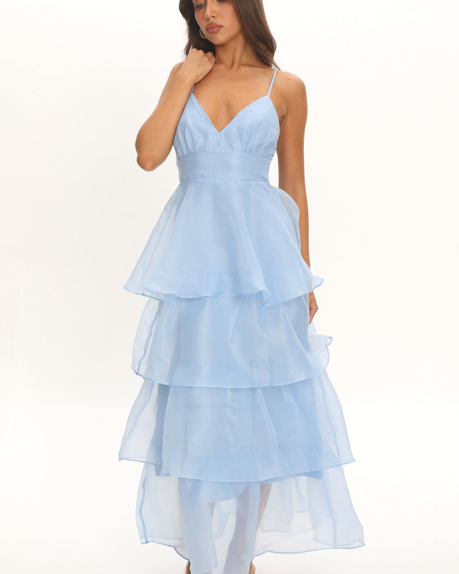 Blue You Tiered Ruffle Midi Dress