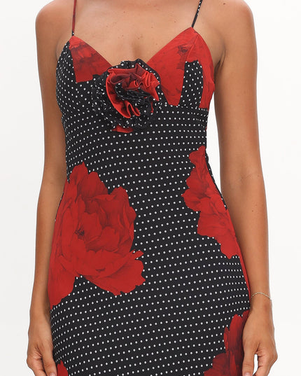 Black High Roller Rosette Maxi Dress Print