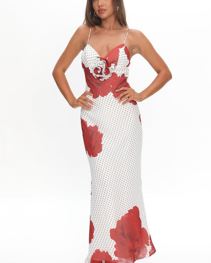 White High Roller Rosette Maxi Dress Print