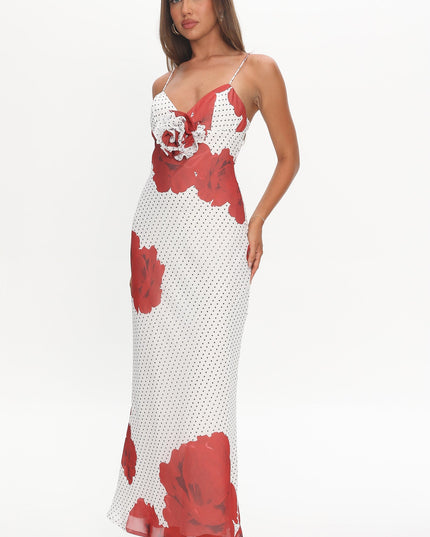 White High Roller Rosette Maxi Dress Print