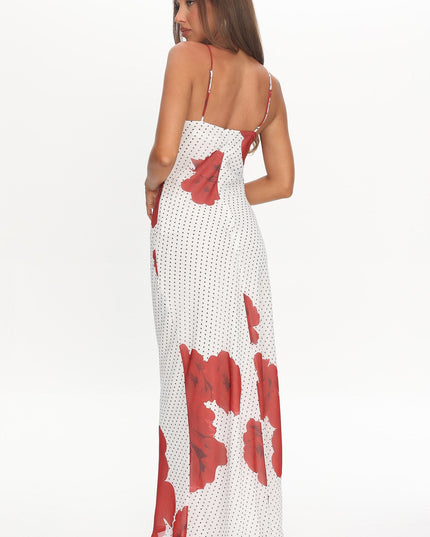 White High Roller Rosette Maxi Dress Print