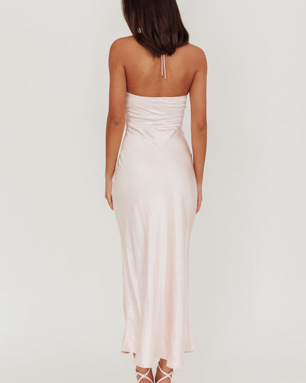Baby Pink High Roller Flower Decoration Halter Dress