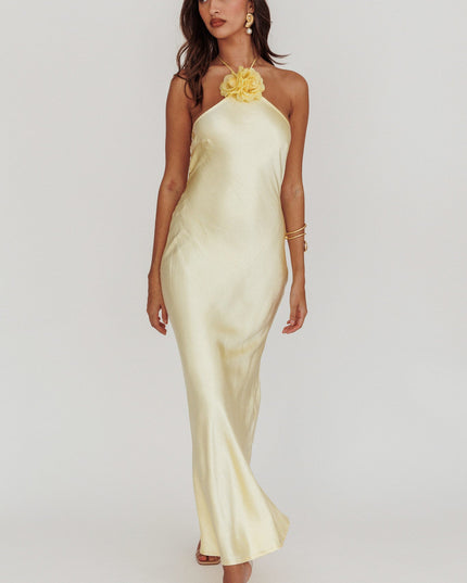 Butter High Roller Flower Decoration Halter Dress