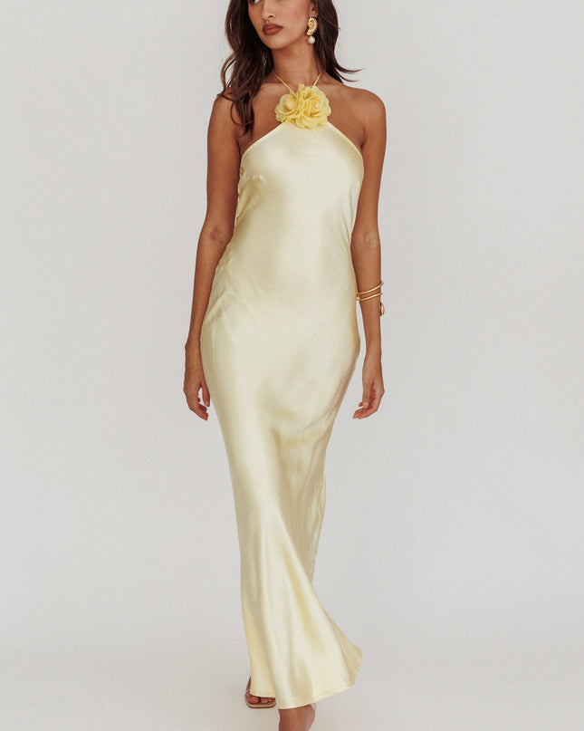 Butter High Roller Flower Decoration Halter Dress