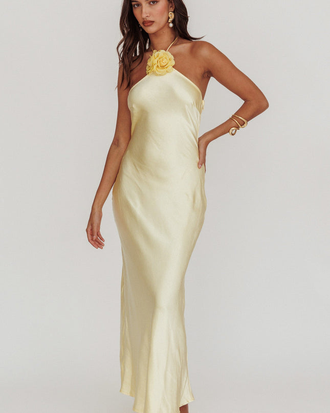 Butter High Roller Flower Decoration Halter Dress
