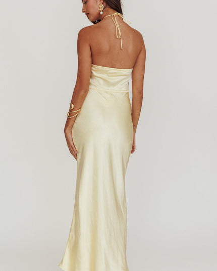 Butter High Roller Flower Decoration Halter Dress