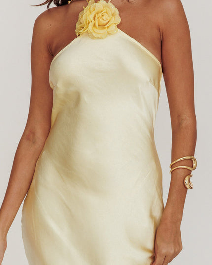Butter High Roller Flower Decoration Halter Dress