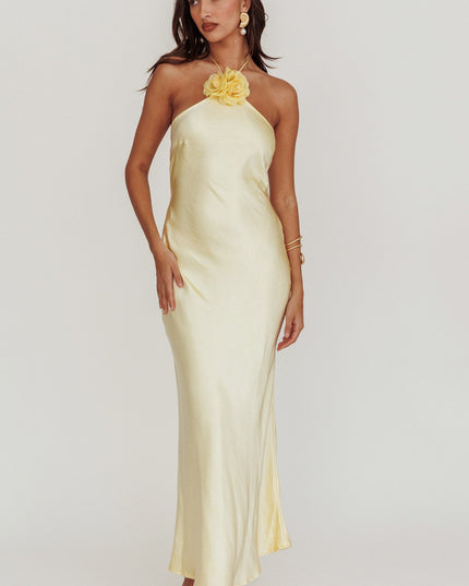 Butter High Roller Flower Decoration Halter Dress