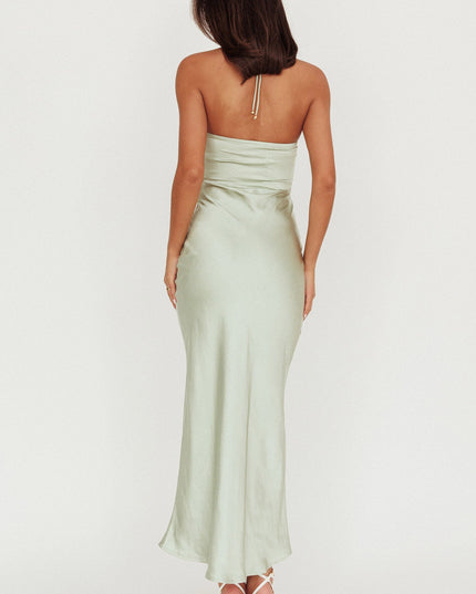 Sage High Roller Flower Decoration Halter Dress