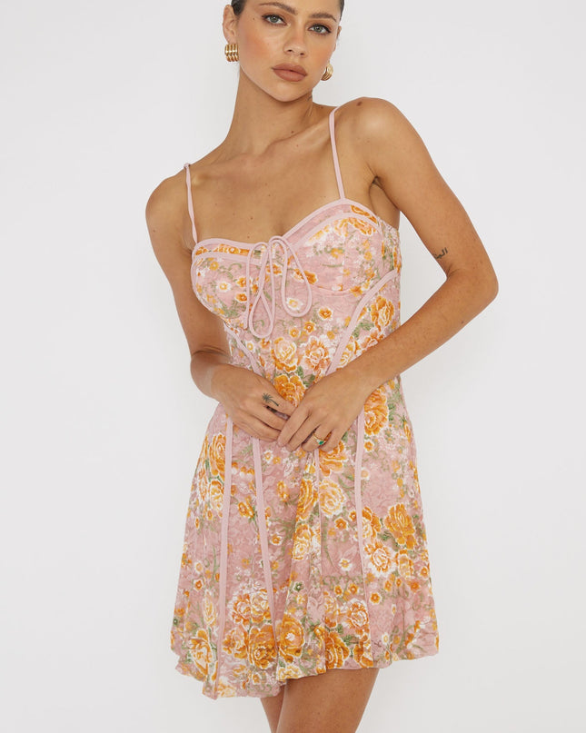 Pink Way Lace Piping Mini Dress