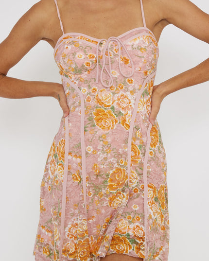 Pink Way Lace Piping Mini Dress