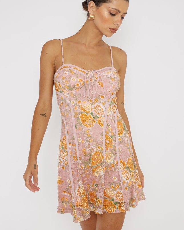 Pink Way Lace Piping Mini Dress