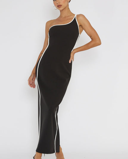 Black One-Shoulder Laced Back Dress