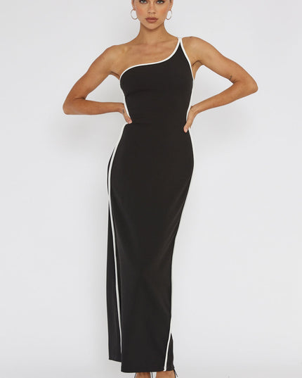 Black One-Shoulder Laced Back Dress
