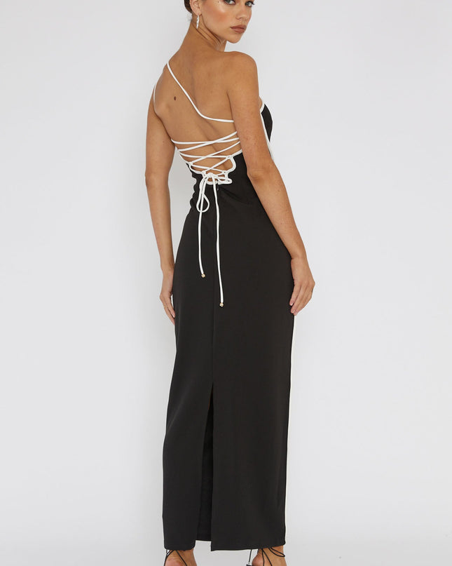 Black One-Shoulder Laced Back Dress