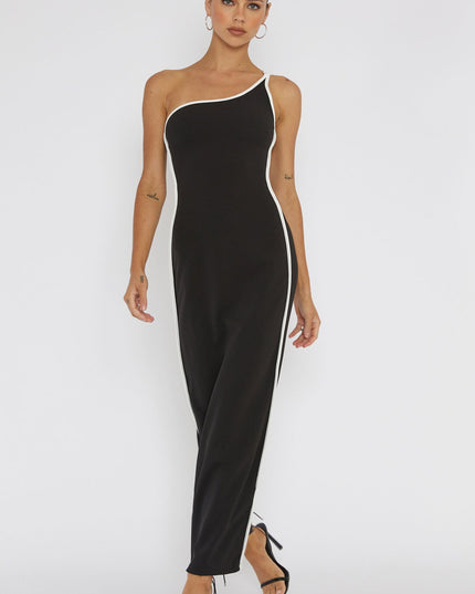 Black One-Shoulder Laced Back Dress
