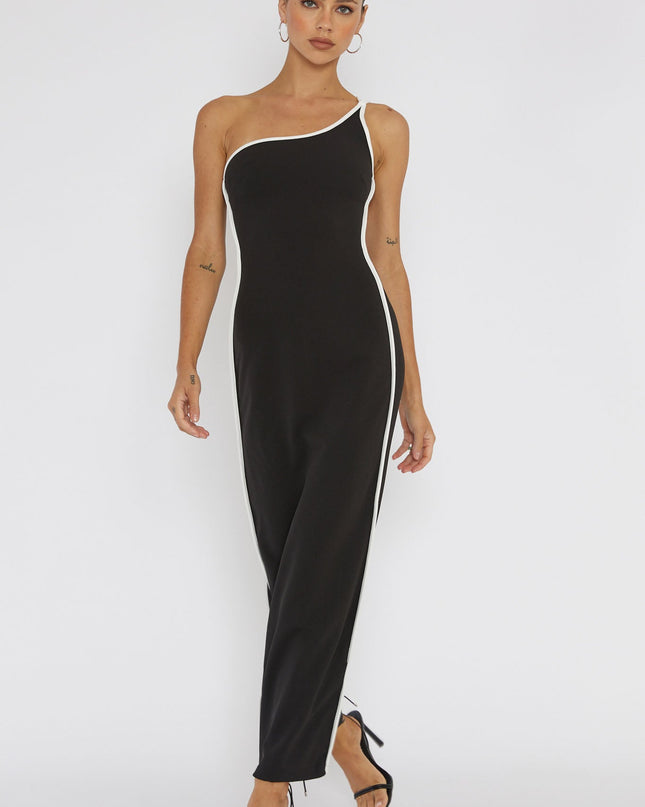 Black One-Shoulder Laced Back Dress