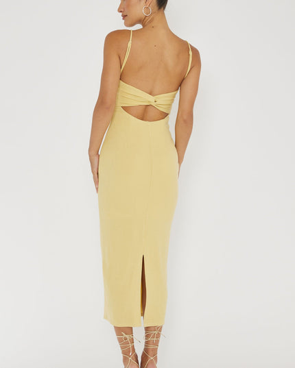 Lemon Twist Back Ribbed Midi Dress