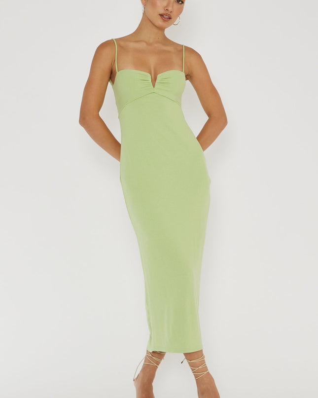 Matcha Twist Back Ribbed Midi Dress