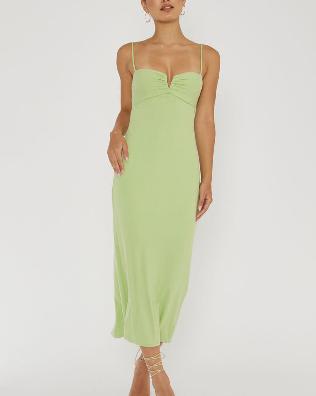 Matcha Twist Back Ribbed Midi Dress