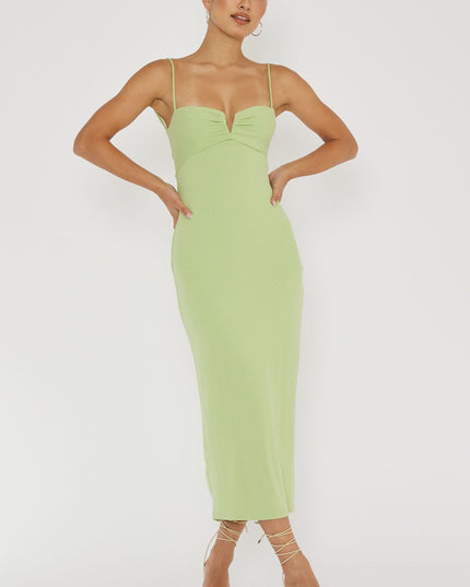 Matcha Twist Back Ribbed Midi Dress