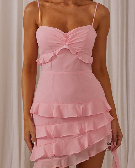Pink Ruffle Trim Mini Dress