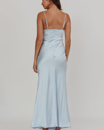 Steel Blue Lace Trim Maxi Dress