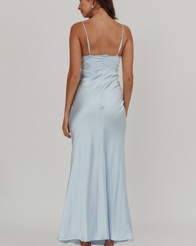 Steel Blue Lace Trim Maxi Dress