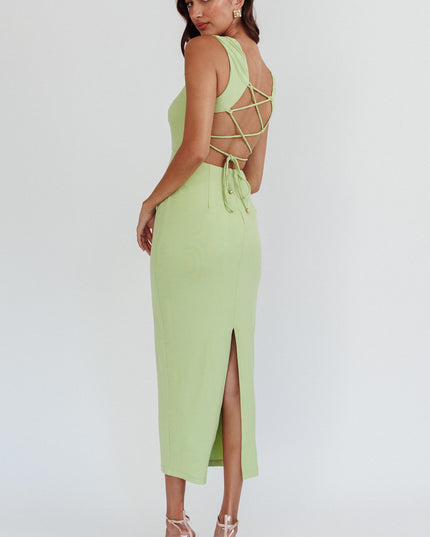 Matcha Lace-Up Back Midi Dress